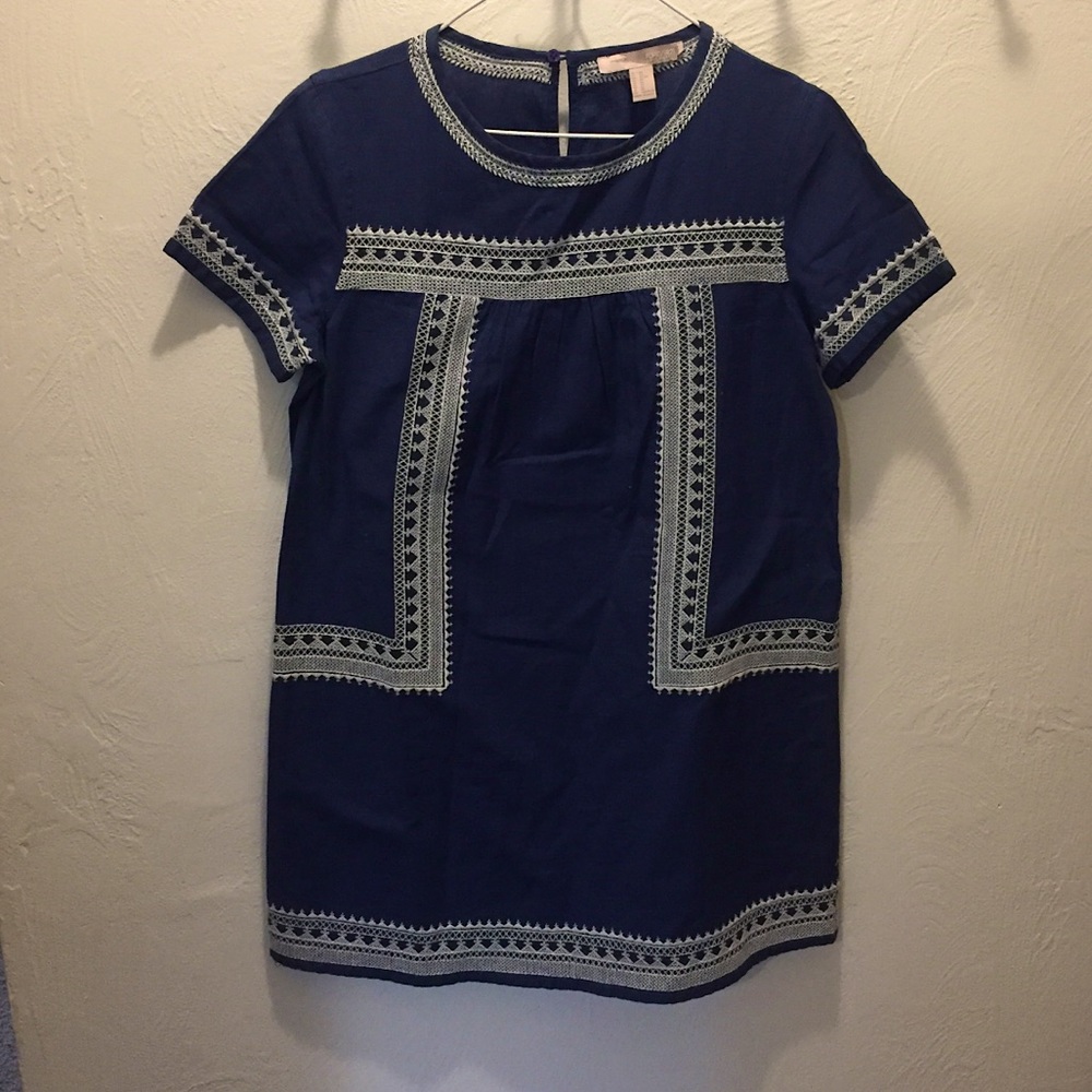 Embroidered Blue Shift Mini Dress